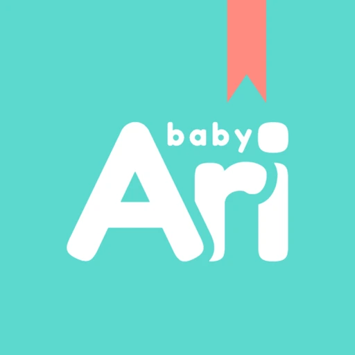 L'icona di Baby Ari: la scritta baby Ari su fondo verde acqua